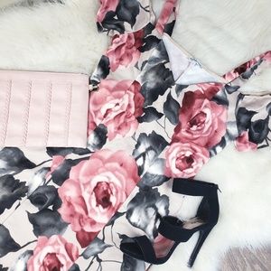 Charlotte Russe Cream Floral Open Shoulder Dress